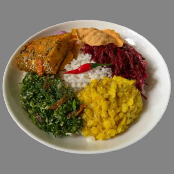 Traditional Sri Lankan rice and curry lunch at Wilpattu safari accommodation